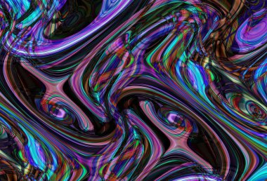 Eğri şekillerden oluşan renkli psikedelik bir arka plan. Görüntü