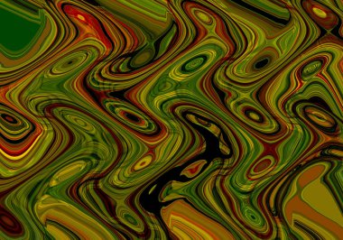 Eğri şekillerden oluşan renkli psikedelik bir arka plan. Görüntü