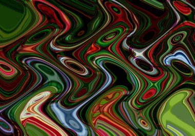 Eğri şekillerden oluşan renkli psikedelik bir arka plan. Görüntü