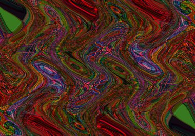 Eğri şekillerden oluşan renkli psikedelik bir arka plan. Görüntü