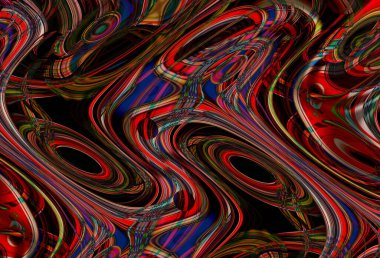 Eğri şekillerden oluşan renkli psikedelik bir arka plan. Görüntü