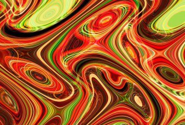 Eğri şekillerden oluşan renkli psikedelik bir arka plan. Görüntü