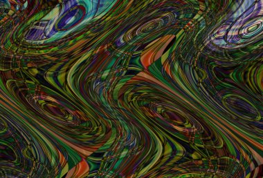 Eğri şekillerden oluşan renkli psikedelik bir arka plan. Görüntü