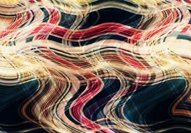Farklı kalınlıklarda çizgiler oluşturulmuş renkli dalgalı bir arkaplan. Görüntü