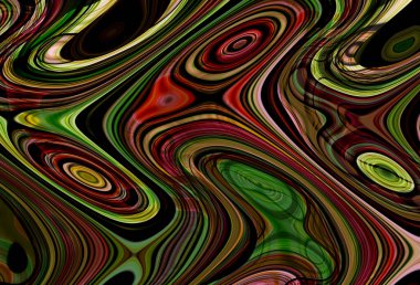 Eğri şekillerden oluşan renkli psikedelik bir arka plan. Görüntü