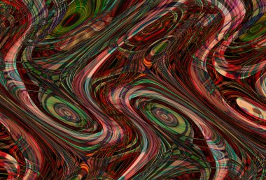 Eğri şekillerden oluşan renkli psikedelik bir arka plan. Görüntü