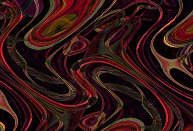 Eğri şekillerden oluşan renkli psikedelik bir arka plan. Görüntü