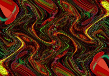 Eğri şekillerden oluşan renkli psikedelik bir arka plan. Görüntü