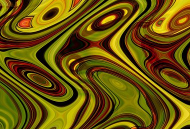 Eğri şekillerden oluşan renkli psikedelik bir arka plan. Görüntü