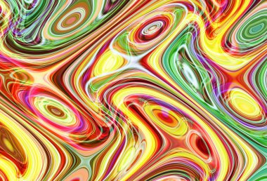Eğri şekillerden oluşan renkli psikedelik bir arka plan. Görüntü