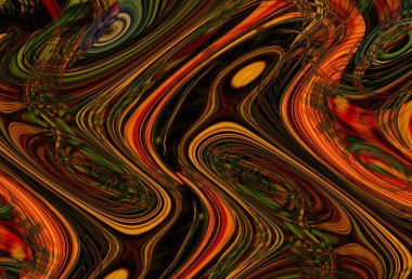 Eğri şekillerden oluşan renkli psikedelik bir arka plan. Görüntü