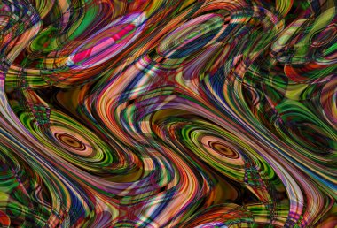 Eğri şekillerden oluşan renkli psikedelik bir arka plan. Görüntü