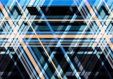 Çapraz çizgiler kullanılarak soyut renkli arkaplan oluşturuldu. Neon renkleri. İllüzyon. Posterler, el ilanları veya web tasarımı için kullanılabilir.