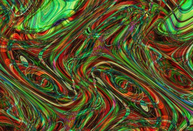 Eğri şekillerden oluşan renkli psikedelik bir arka plan. Görüntü