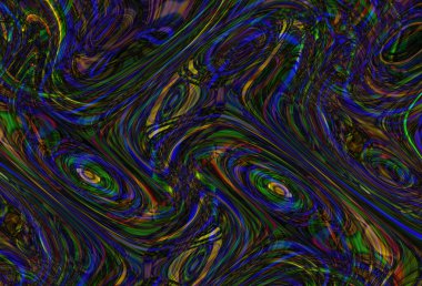 Eğri şekillerden oluşan renkli psikedelik bir arka plan. Görüntü