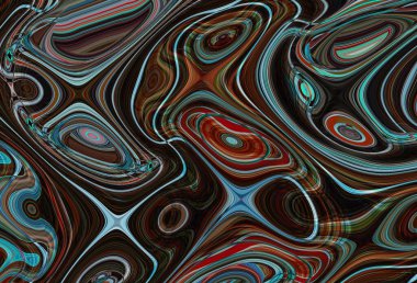 Eğri şekillerden oluşan renkli psikedelik bir arka plan. Görüntü