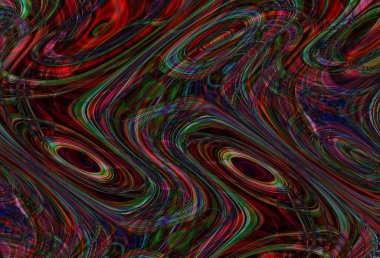 Eğri şekillerden oluşan renkli psikedelik bir arka plan. Görüntü