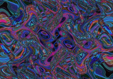 Eğri şekillerden oluşan renkli psikedelik bir arka plan. Görüntü