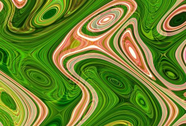 Eğri şekillerden oluşan renkli psikedelik bir arka plan. Görüntü