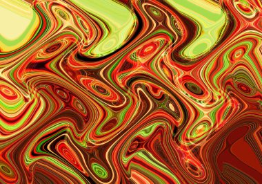 Eğri şekillerden oluşan renkli psikedelik bir arka plan. Görüntü