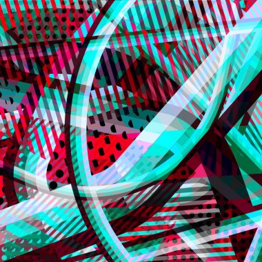 Soyut renkli disko arkaplanı çizgiler, noktalar ve renk lekeleriyle oluşturuldu.