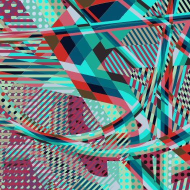 Soyut renkli disko arkaplanı çizgiler, noktalar ve renk lekeleriyle oluşturuldu.