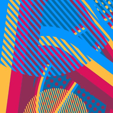 Soyut renkli disko arkaplanı çizgiler, noktalar ve renk lekeleriyle oluşturuldu.