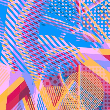 Soyut renkli disko arkaplanı çizgiler, noktalar ve renk lekeleriyle oluşturuldu.