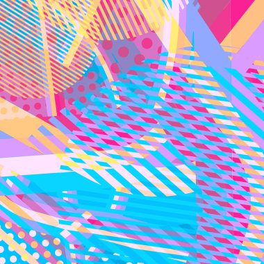 Soyut renkli disko arkaplanı çizgiler, noktalar ve renk lekeleriyle oluşturuldu.