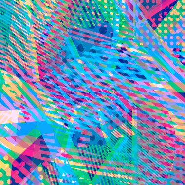 Soyut renkli disko arkaplanı çizgiler, noktalar ve renk lekeleriyle oluşturuldu.