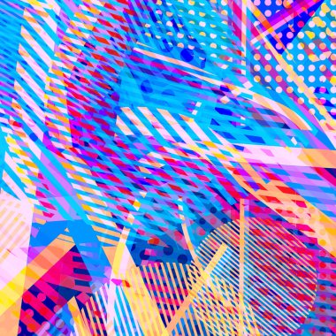 Soyut renkli disko arkaplanı çizgiler, noktalar ve renk lekeleriyle oluşturuldu.