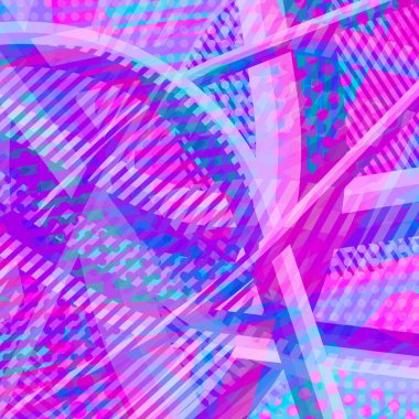 Soyut renkli disko arkaplanı çizgiler, noktalar ve renk lekeleriyle oluşturuldu.