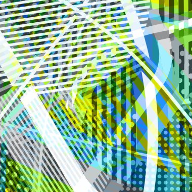 Soyut renkli disko arkaplanı çizgiler, noktalar ve renk lekeleriyle oluşturuldu.