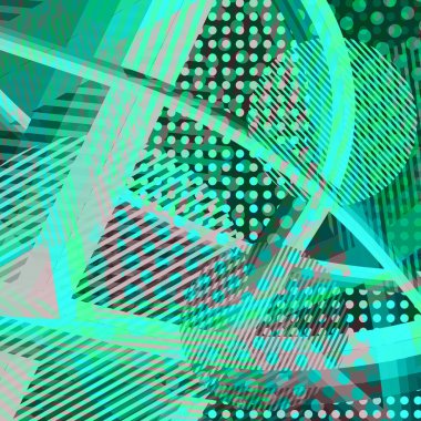 Soyut renkli disko arkaplanı çizgiler, noktalar ve renk lekeleriyle oluşturuldu.