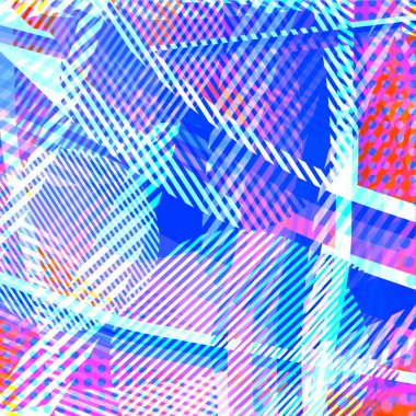 Soyut renkli disko arkaplanı çizgiler, noktalar ve renk lekeleriyle oluşturuldu.