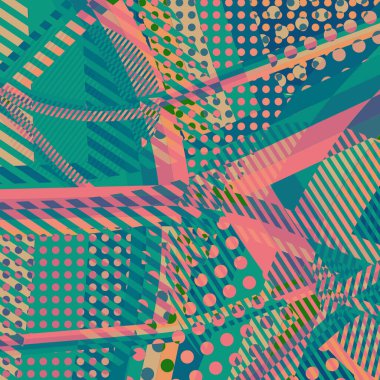 Soyut renkli disko arkaplanı çizgiler, noktalar ve renk lekeleriyle oluşturuldu.