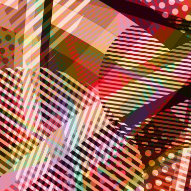 Soyut renkli disko arkaplanı çizgiler, noktalar ve renk lekeleriyle oluşturuldu.