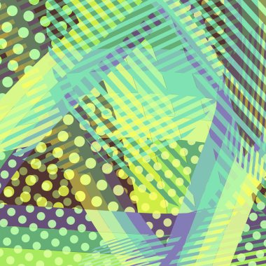 Soyut renkli disko arkaplanı çizgiler, noktalar ve renk lekeleriyle oluşturuldu.