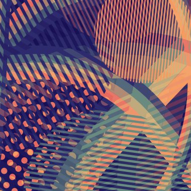 Soyut renkli disko arkaplanı çizgiler, noktalar ve renk lekeleriyle oluşturuldu.