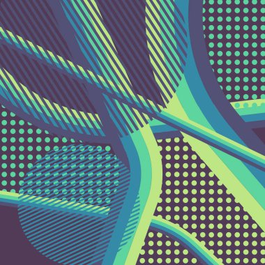 Soyut renkli disko arkaplanı çizgiler, noktalar ve renk lekeleriyle oluşturuldu.