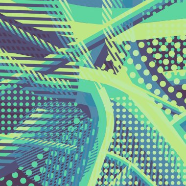 Soyut renkli disko arkaplanı çizgiler, noktalar ve renk lekeleriyle oluşturuldu.