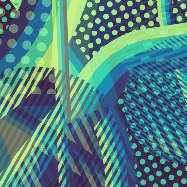 Soyut renkli disko arkaplanı çizgiler, noktalar ve renk lekeleriyle oluşturuldu.