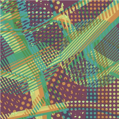 Soyut renkli disko arkaplanı çizgiler, noktalar ve renk lekeleriyle oluşturuldu.