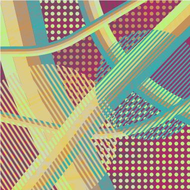 Soyut renkli disko arkaplanı çizgiler, noktalar ve renk lekeleriyle oluşturuldu.