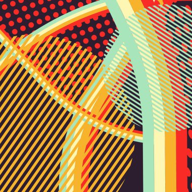 Soyut renkli disko arkaplanı çizgiler, noktalar ve renk lekeleriyle oluşturuldu.