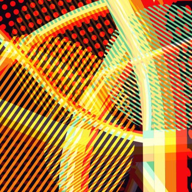 Soyut renkli disko arkaplanı çizgiler, noktalar ve renk lekeleriyle oluşturuldu.