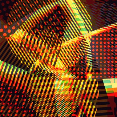 Soyut renkli disko arkaplanı çizgiler, noktalar ve renk lekeleriyle oluşturuldu.