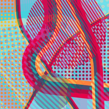 Soyut renkli disko arkaplanı çizgiler, noktalar ve renk lekeleriyle oluşturuldu.