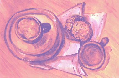 Çay saatinin bir kısmının suluboya resmi 