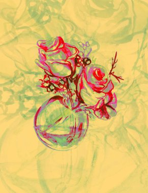 Cam kapta gül çiçeklerinin suluboya resmini çiziyorum.